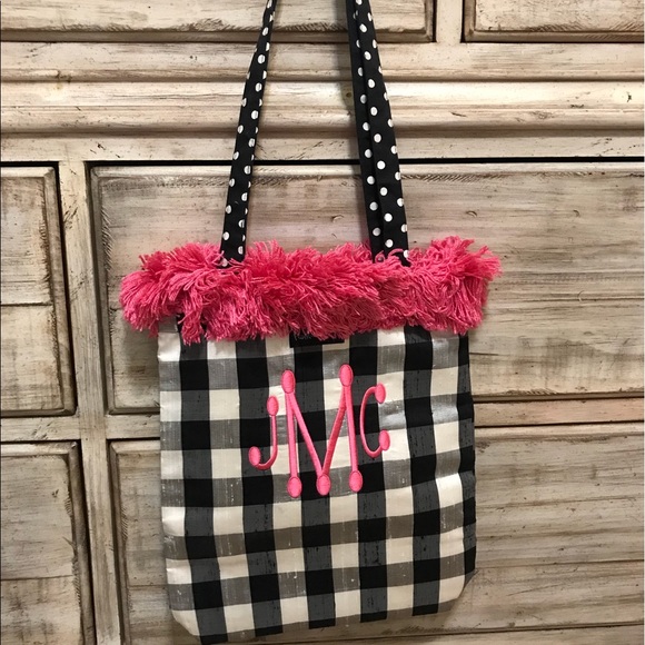 Handbags - ▪️Black/White▫️Checked Bag with Hot Pink 🩷 Fringe Trim